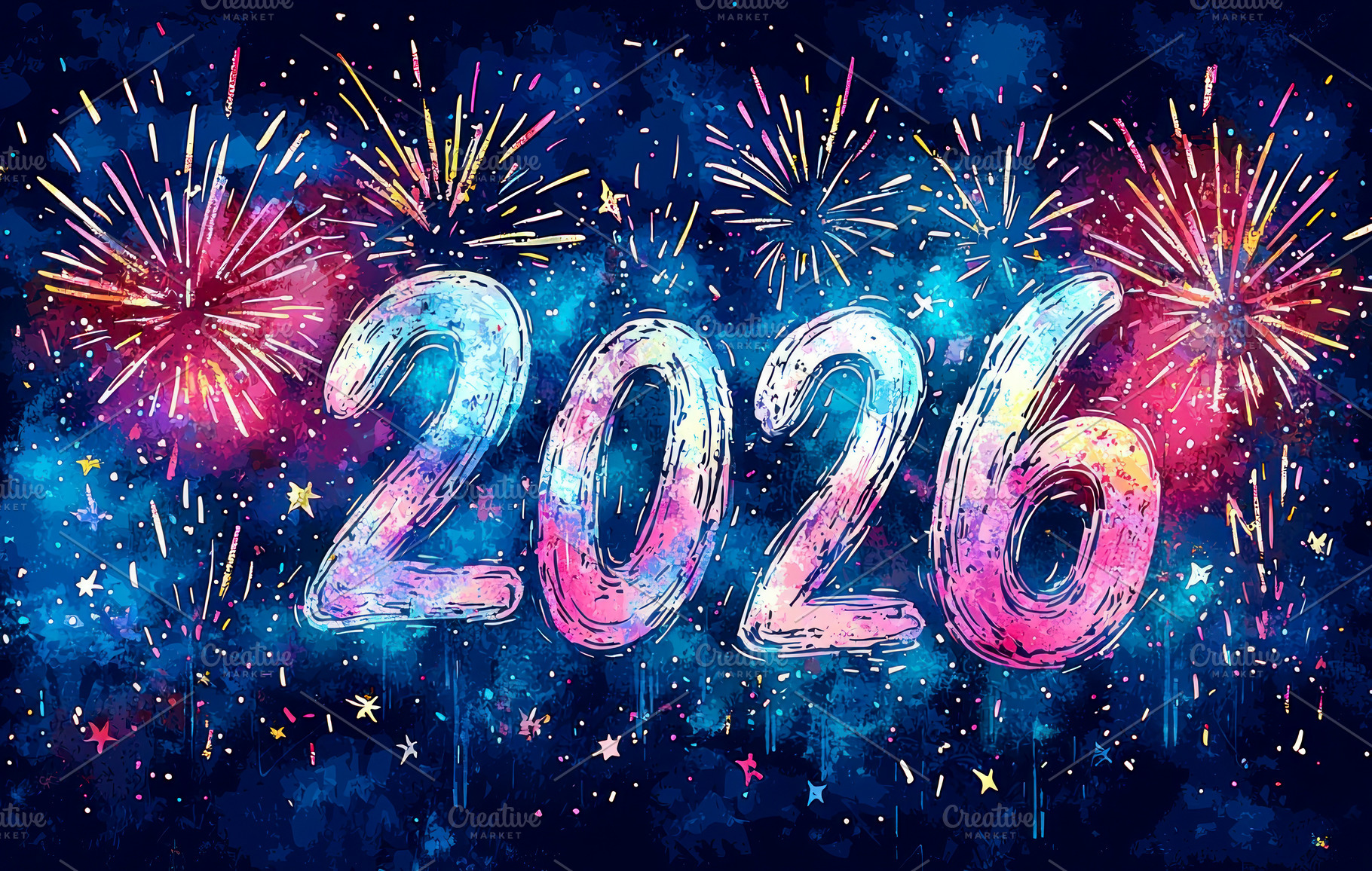 Colorful artistic 2026 numbers with fireworks and stars on night, a Background Photo by José Manuel Gelpi