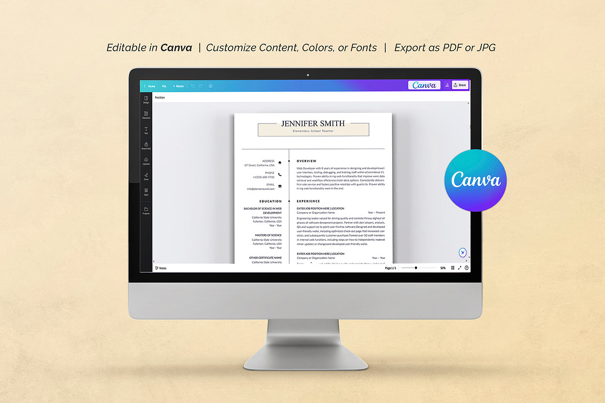 Canva Teacher Resume Template, a Resume Template by DesignDevisers (Photo 7 of 10)
