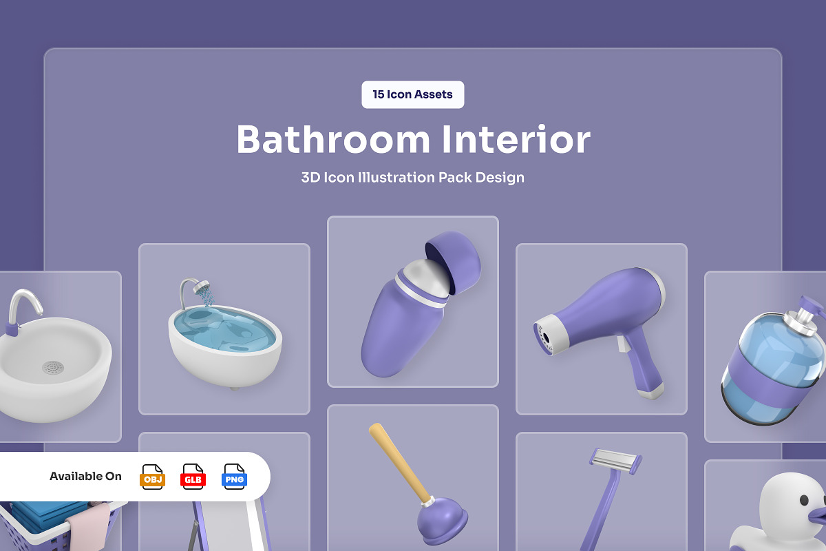 Bathroom Interior 3D Icon Set, a Work Illustration by twinstd (Photo 1 of 6)