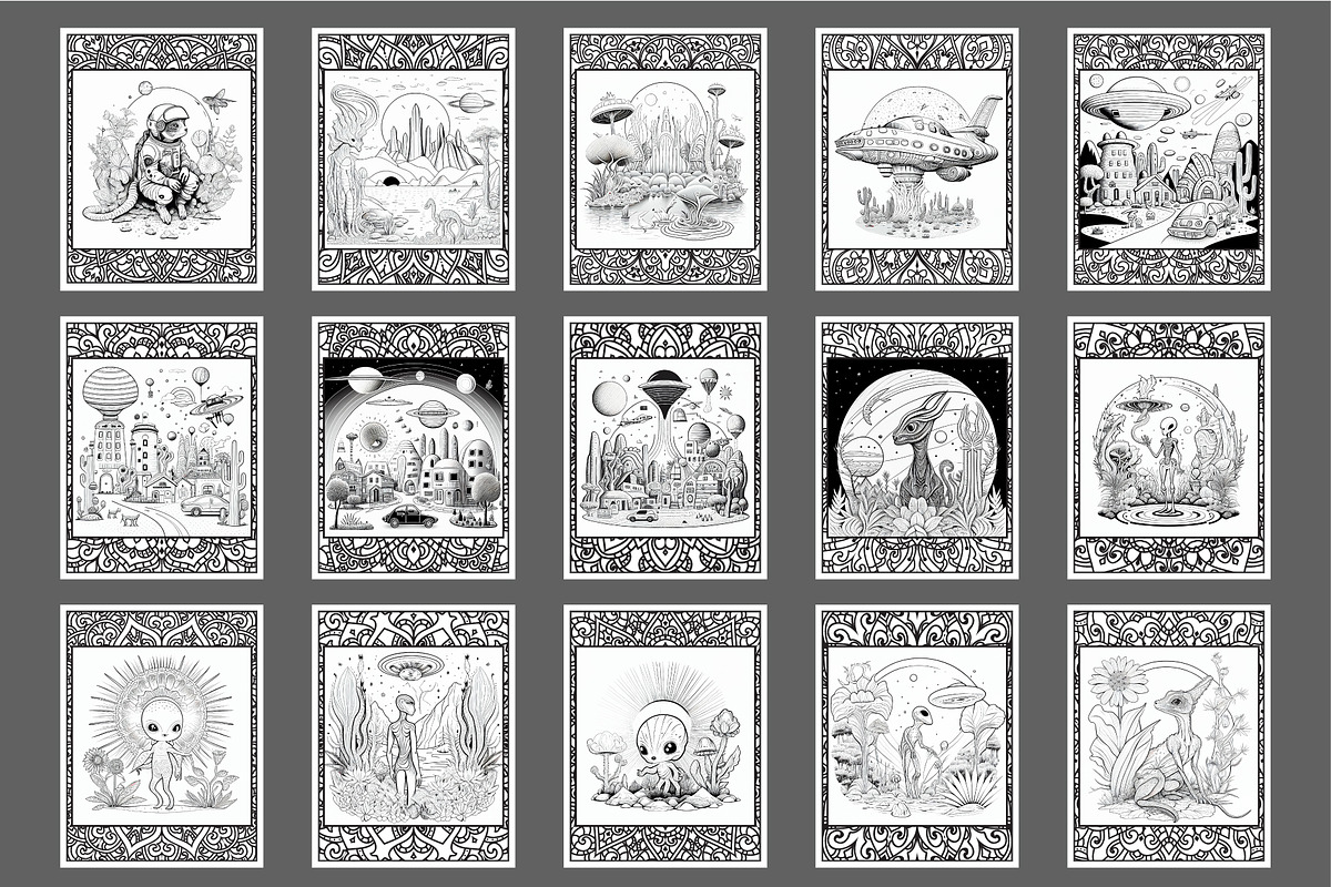57 Alien & Space Coloring Pages, an Object Illustration by Blue Digital Studio (Photo 4 of 4)