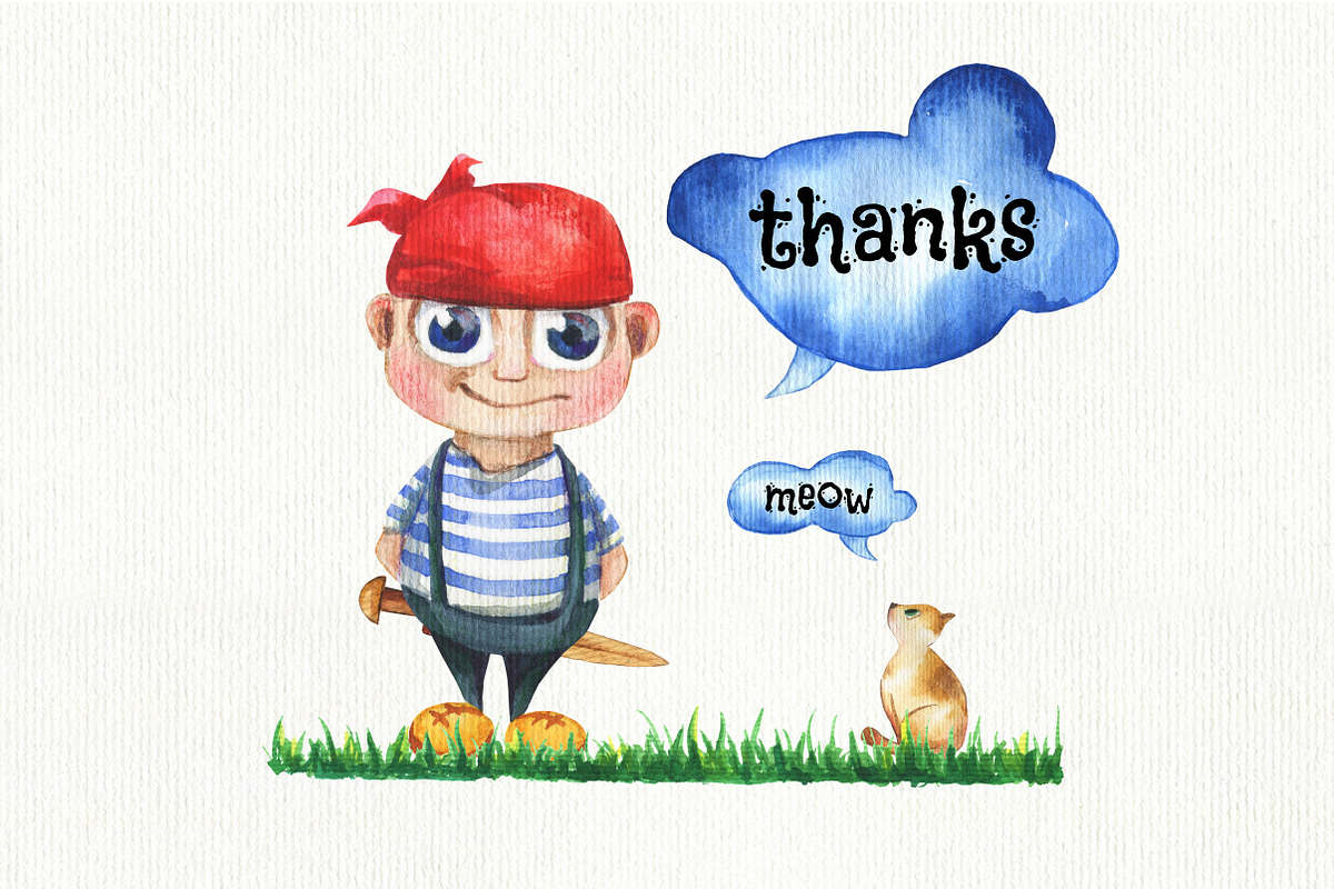 Cute boy - hand drawn set, an Object Graphic by Satika (Photo 6 of 6)