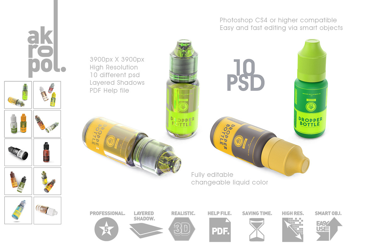 Unicorn Dropper Bottles Mock-up, a Cups & Container Mockup by akropol (Photo 3 of 14)