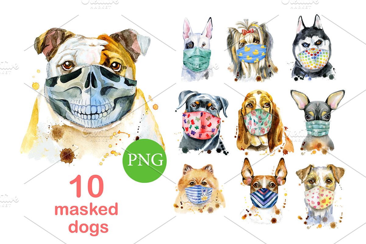 Dogs in face mask, an Animal Illustration by Watercolor fantasy (Photo 1 of 5)
