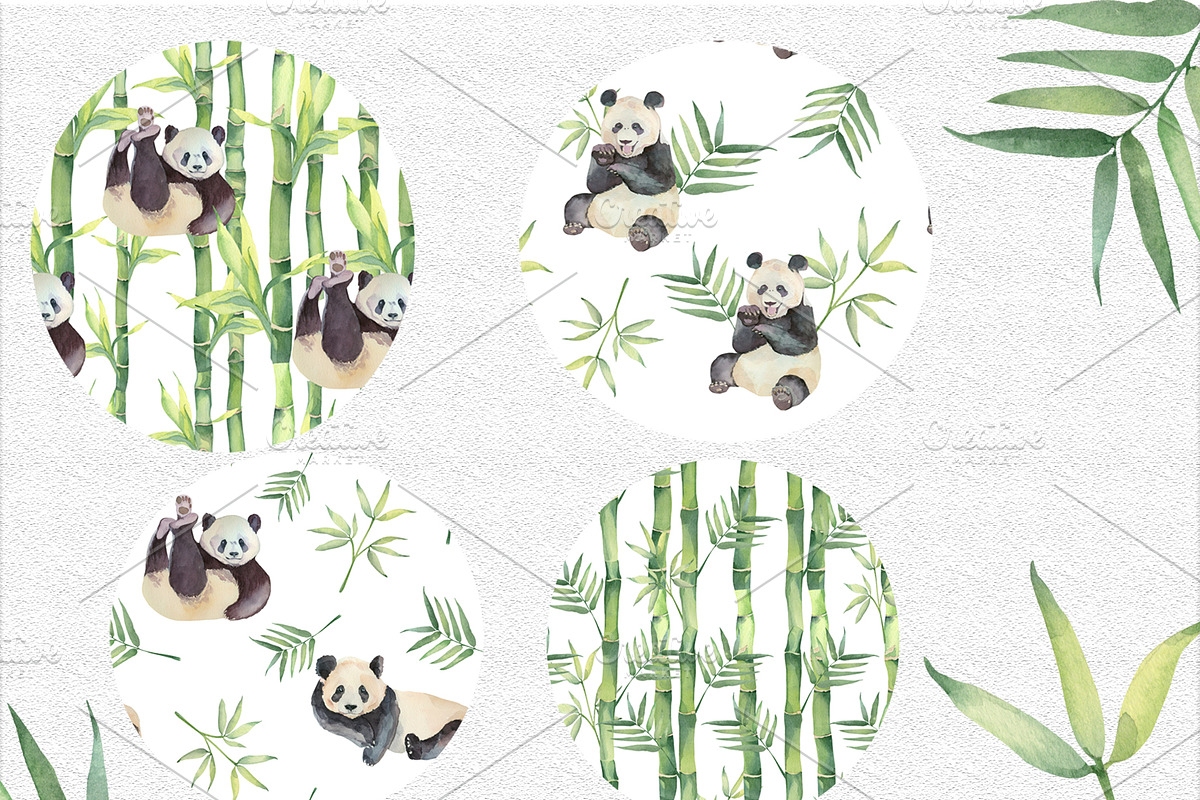 Set of watercolor pandas and bamboo, an Animal Illustration by Watercolor arts (Photo 3 of 3)