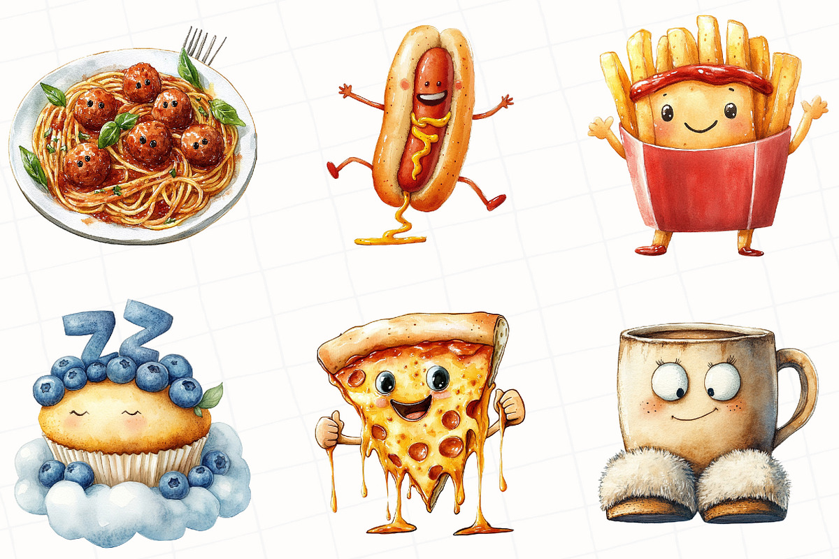 Watercolor Food Characters Clipart, an Illustration by OK Design (Photo 2 of 5)