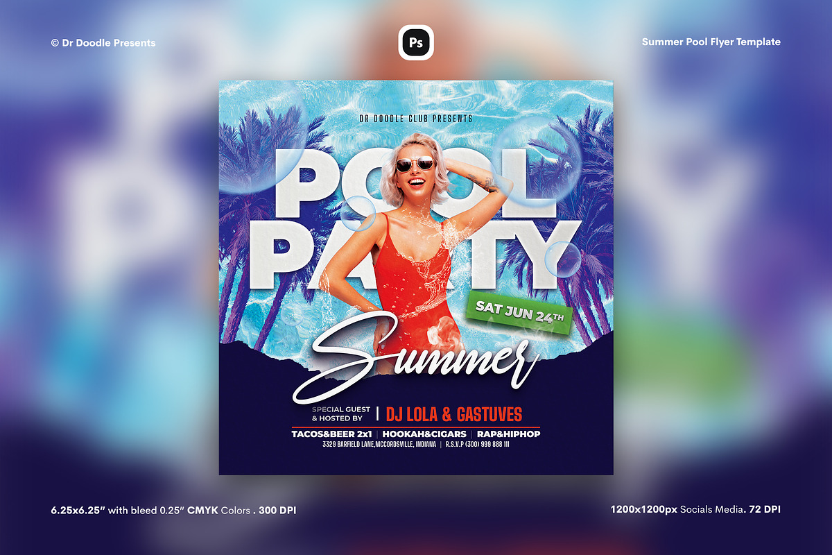 Summer Pool Flyer & Social Media, a Flyer Template by iDoodle Studio