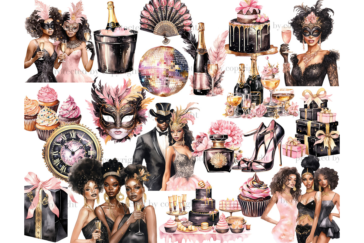 Happy New Year Clipart | Carnival, a Person Illustration by GlamArtZhanna (Photo 3 of 5)