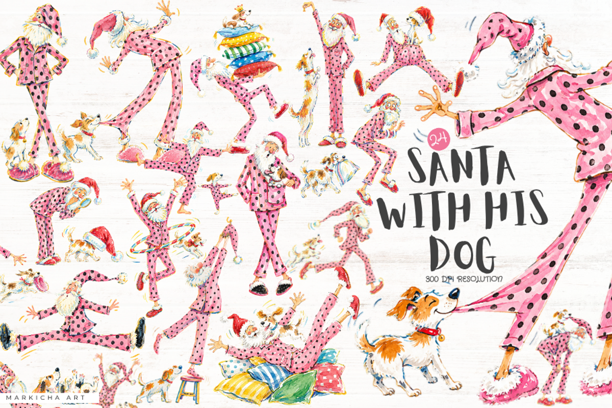 Santa With His Dog PNGs, a Seasonal Illustration by Markicha Art (Photo 1 of 5)