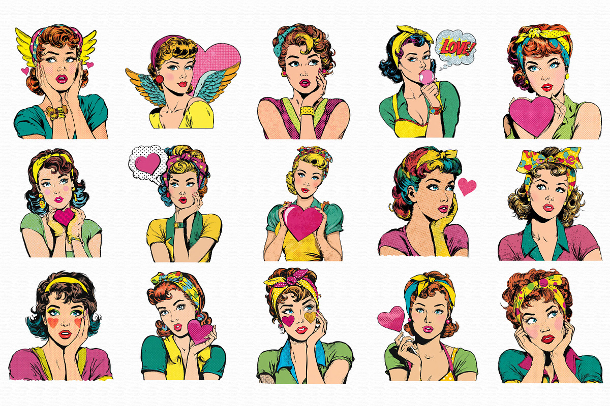 Valentine Pop-Art Girl Clipart, an Illustration by Libby Wishes (Photo 2 of 5)
