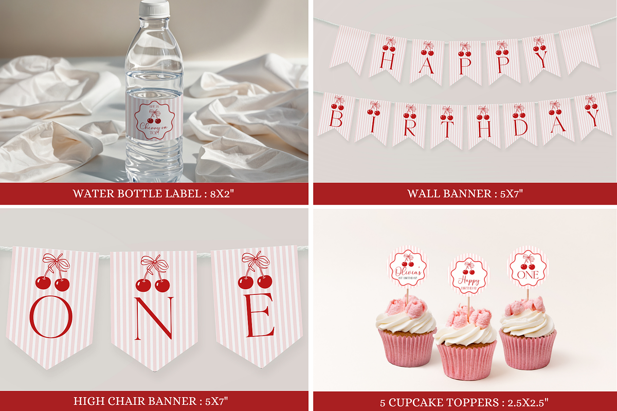 Cherry on Top 1st Birthday Bundle, a Templates & Theme by VeliusCreativeStudio (Photo 5 of 8)
