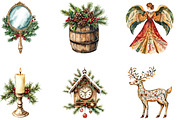 Antique Christmas Watercolor Clipart, a Seasonal Illustration by Designking (Thumbnail 5 of 5)