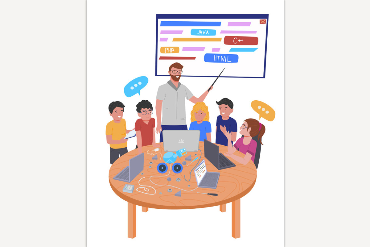 Children coding school. Teamwork, a Person Illustration by Anna's Shop