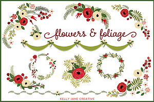 Christmas Flowers & Wreaths - vector