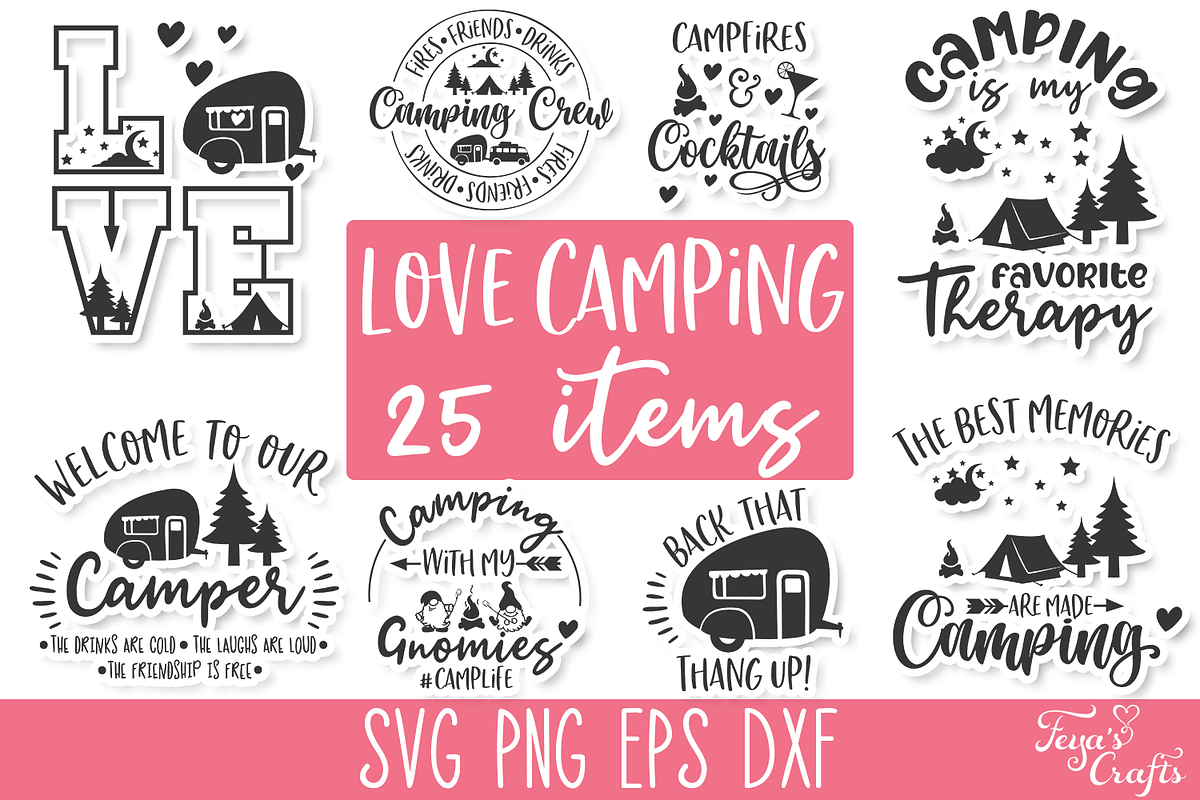 Camping Quotes Bundle, an Illustration by Anastasia Feya (Photo 1 of 8)