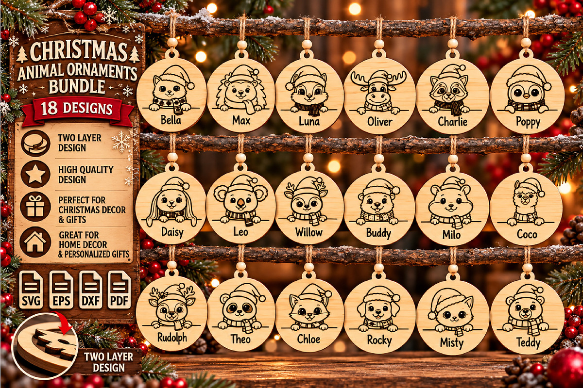 Christmas Animal Ornaments Laser Cut, an Object Graphic by DreamCafeArt (Photo 1 of 8)