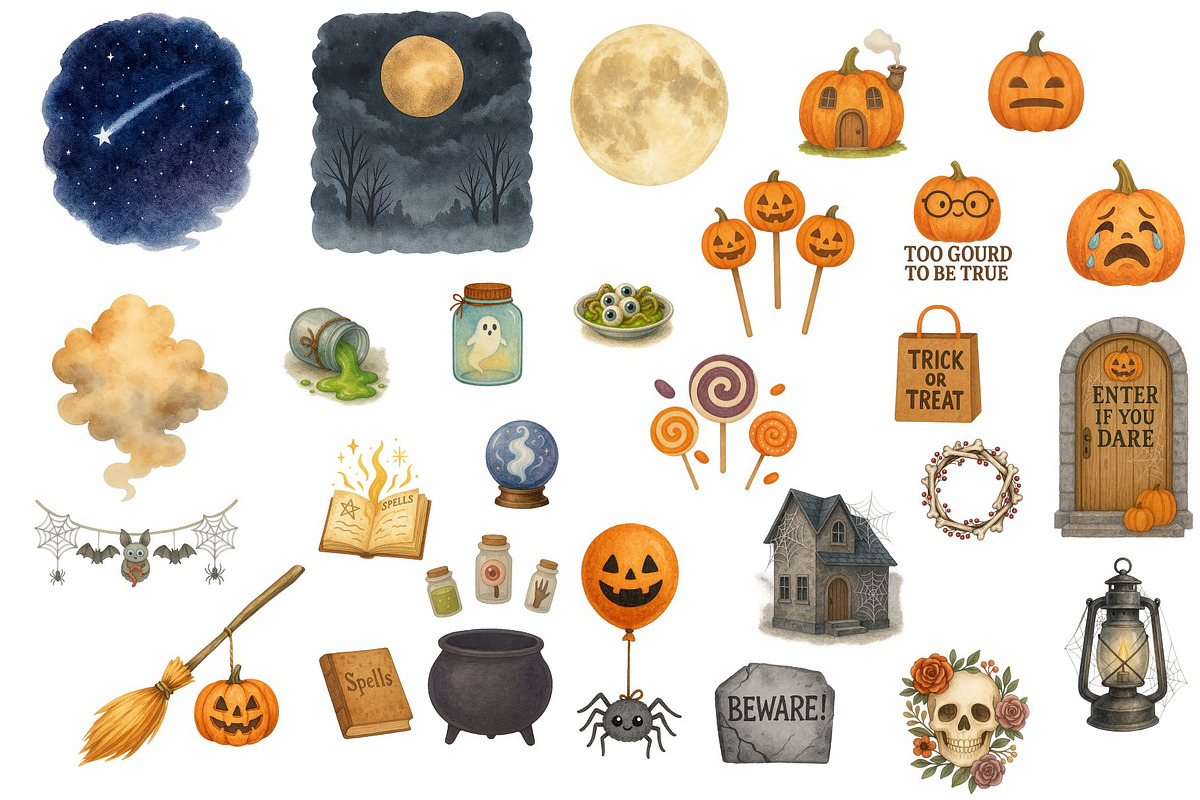 Watercolor Halloween Clipart Bundle, a Seasonal Illustration by GeoWander (Photo 3 of 3)