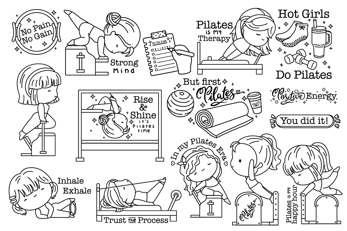 Pilates Clipart - Sports Coloring, a Sport Illustration by Inkley Studio