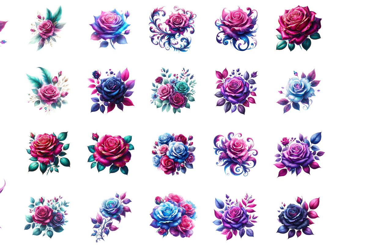 Magenta and Blue Fantasy Roses clipa, an Illustration by Designworld (Photo 2 of 5)