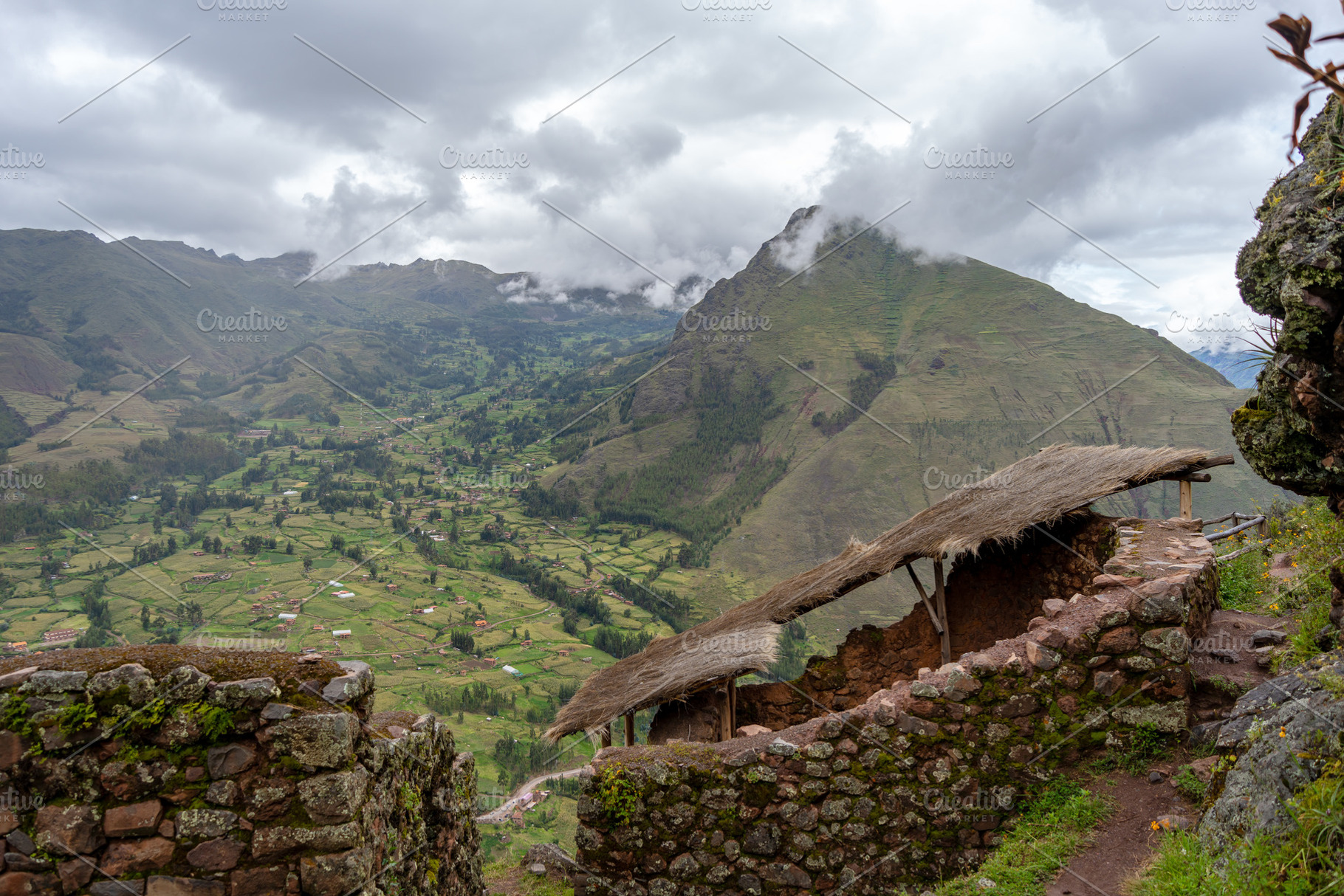Ancient Inca ruins of Pisac nestled in the Andean mountains, Per, a Nature Photo by GoodGoods