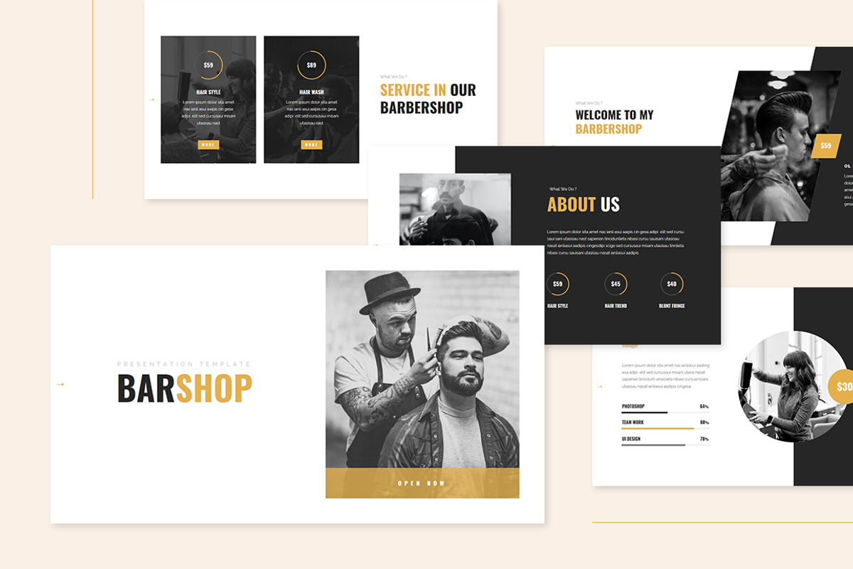 Barshop - Barbershop Google Slides, a Presentation Template by Design Persona (Photo 1 of 5)
