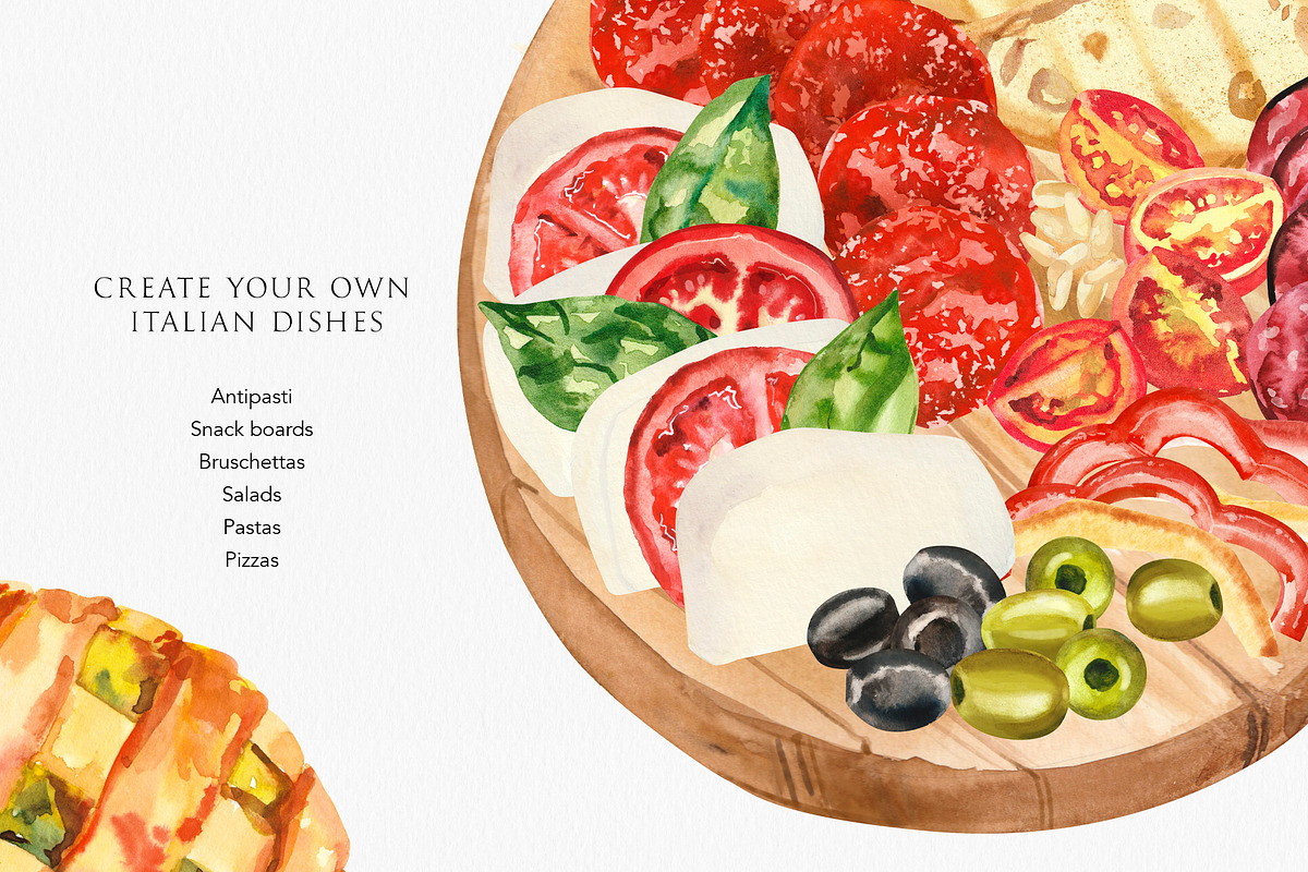 Italian Brunch Watercolor, a Food Illustration by Volha Studio (Photo 3 of 11)