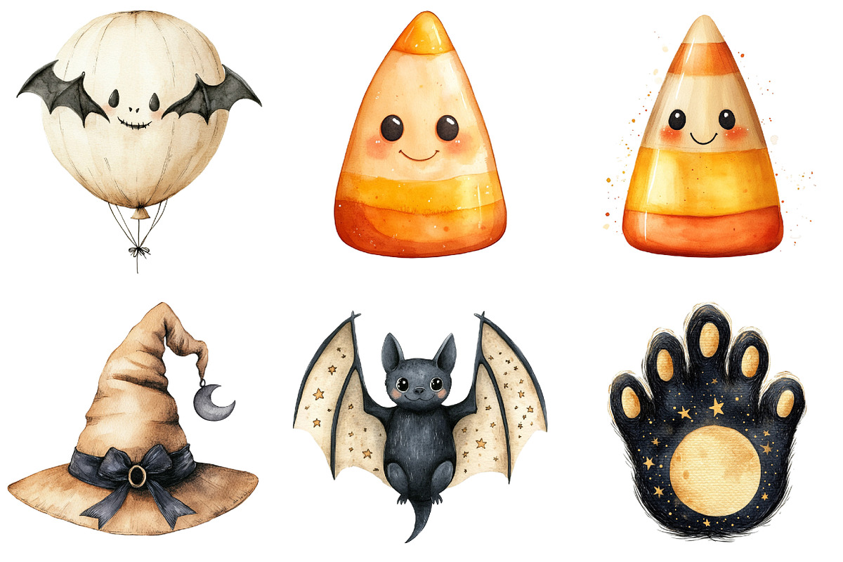 Beige & Black Halloween Clipart, an Illustration by Watercolor design (Photo 4 of 4)