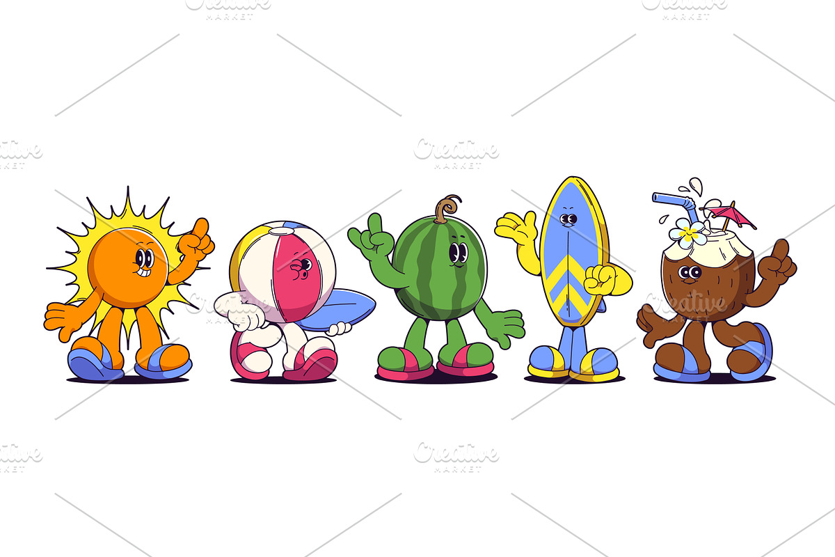 Retro summer beach cartoon, an Object Illustration by art PVP - market