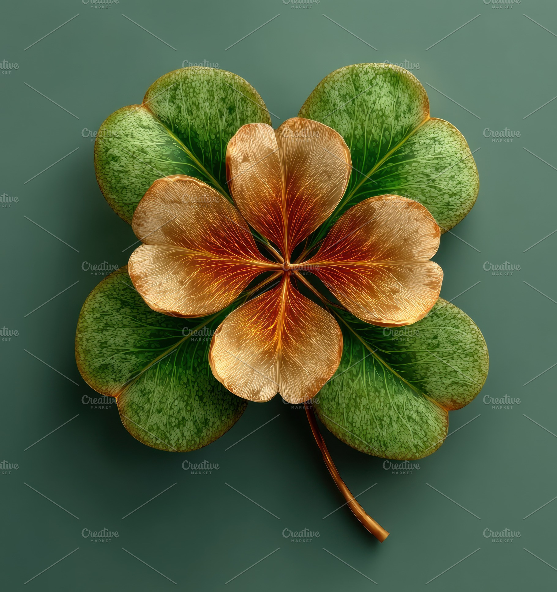 Golden and green eight leaf clover with textured veins and symme, a Nature Photo by José Manuel Gelpi