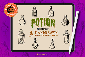 8 Potion Halloween Stamp Brushes, a Brush Add-On by vectstudio