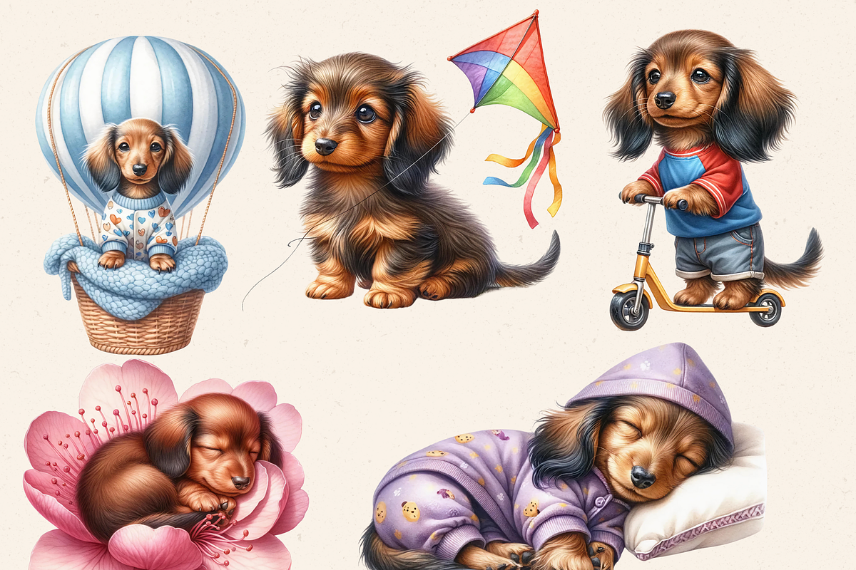 FUN PARTY DACHSHUND CLIPART PACK, an Animal Illustration by Daring Digies (Photo 2 of 7)