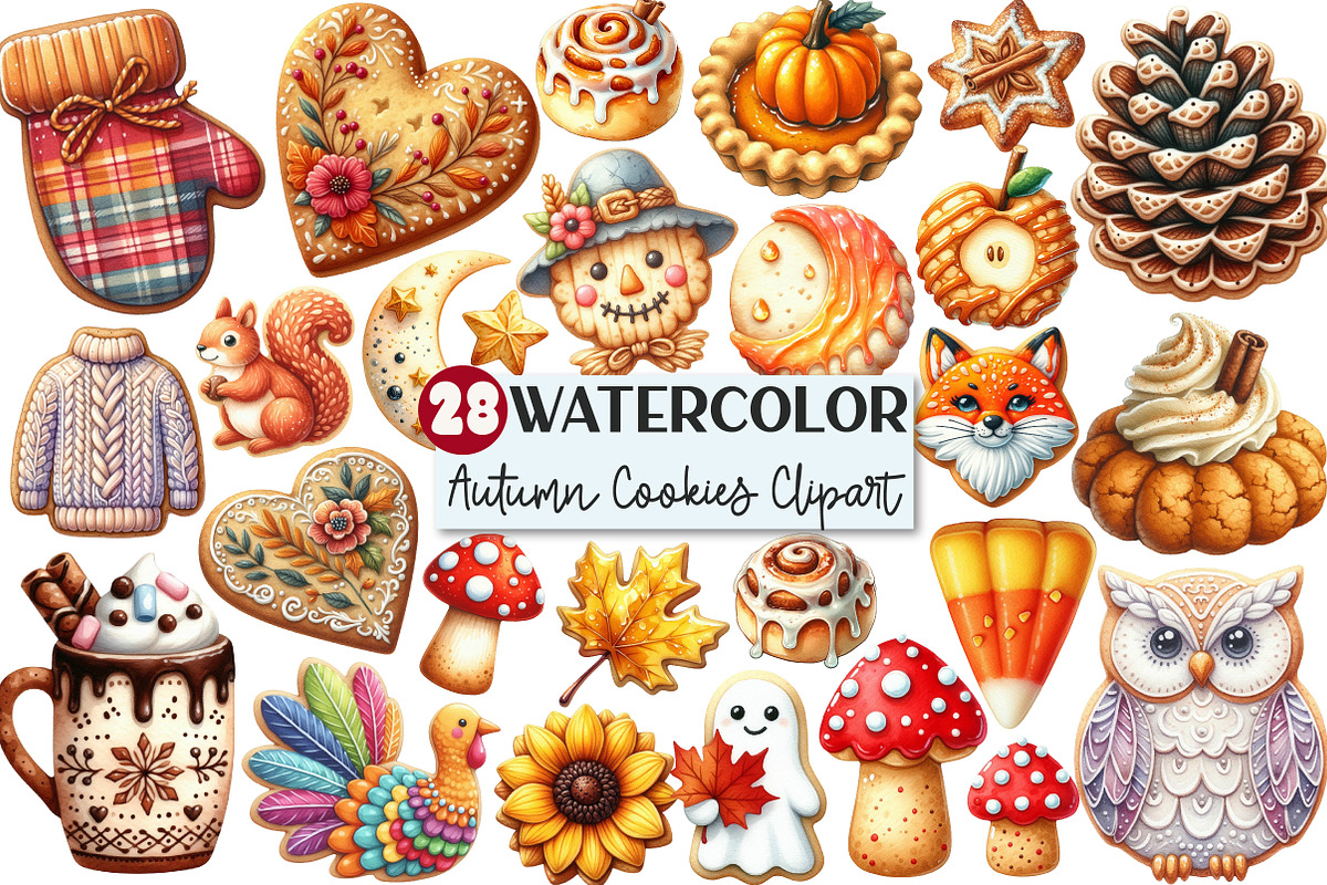 Watercolor Autumn Cookies Clipart, an Illustration by Rose Art (Photo 1 of 5)