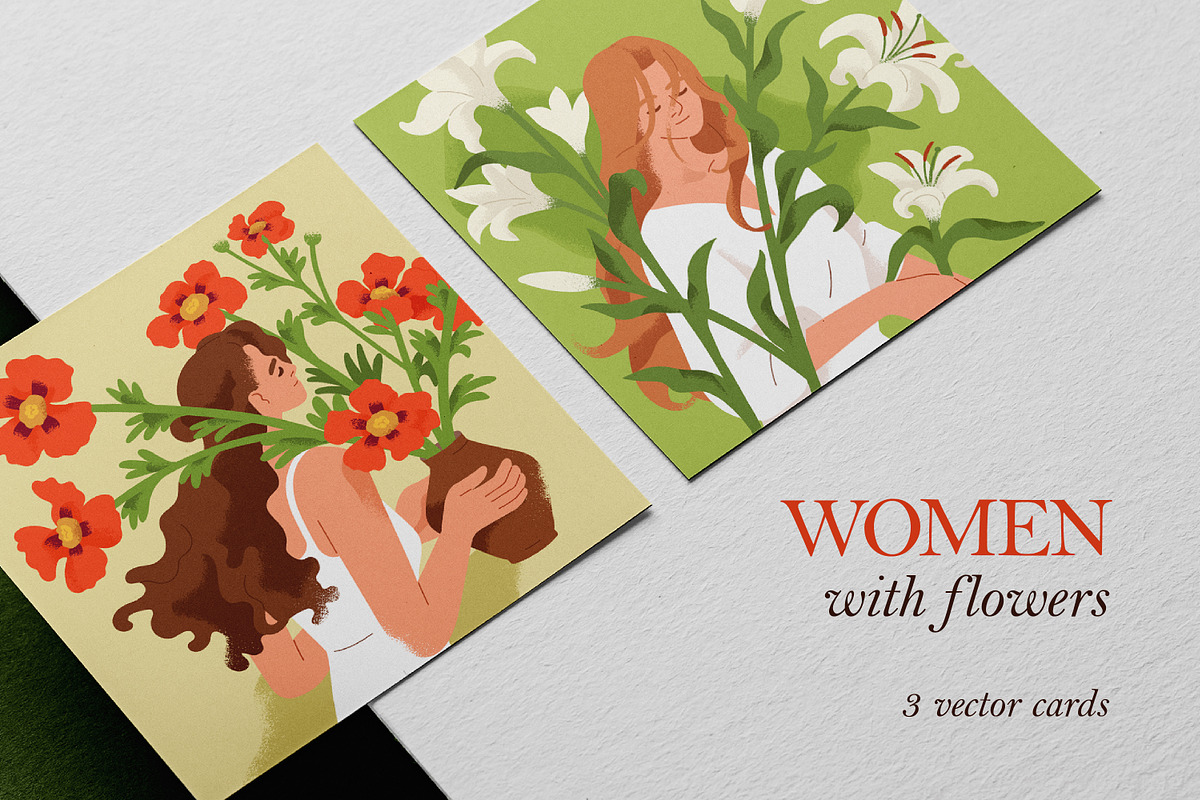 Women with flowers. Floral cards, a Person Illustration by Good Studio (Photo 1 of 4)