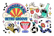 Retro stickers in groovy style set, a Decorative Illustration by PaperTrident (Thumbnail 2 of 8)