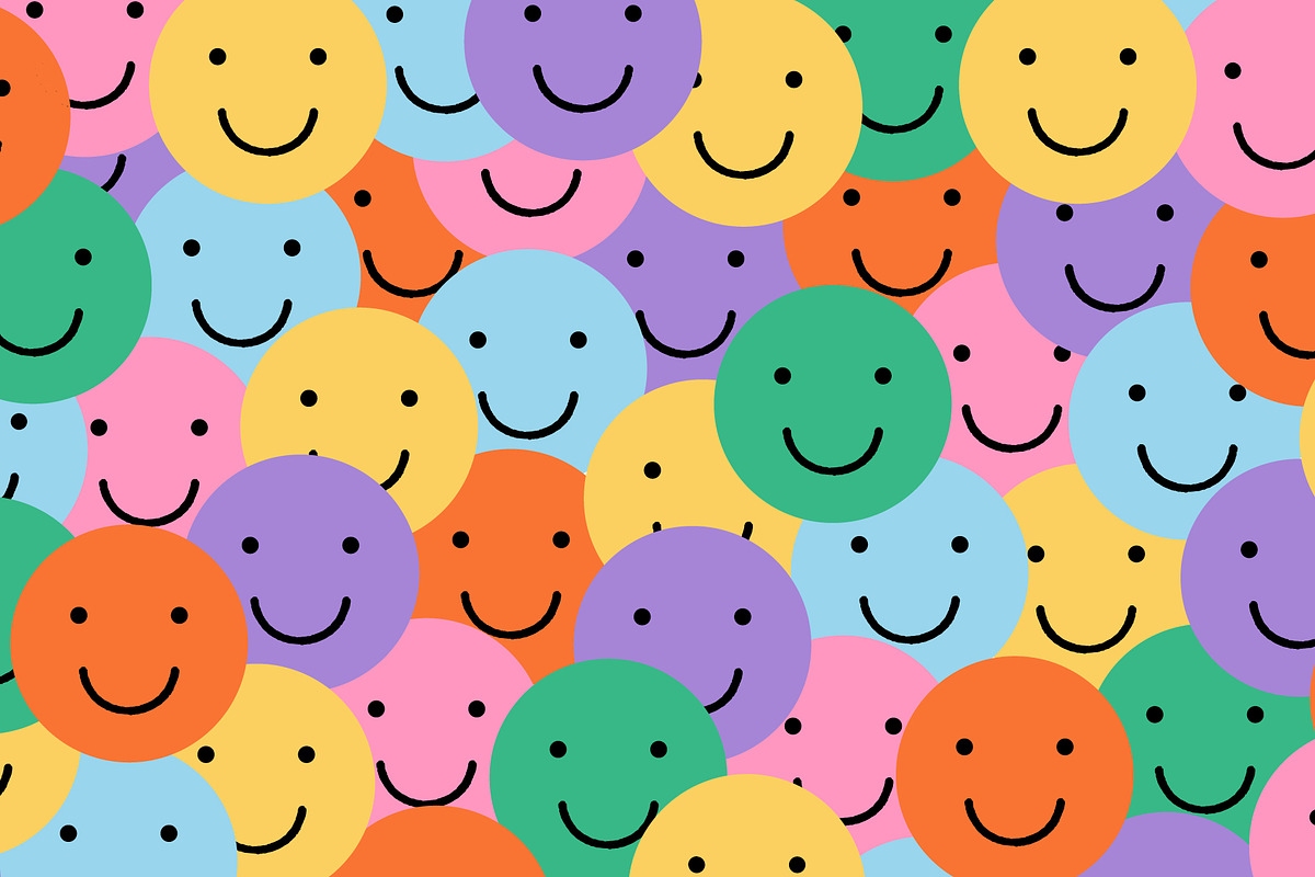 Funny smiling happy face colorful, a Pattern Graphic by Rhealea_Design