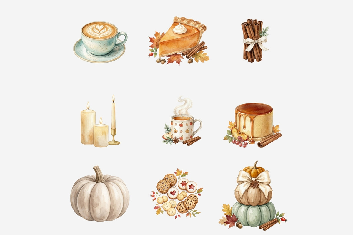 Hello Autumn Watercolor Clipart, a Seasonal Illustration by Tanya Kart (Photo 5 of 17)