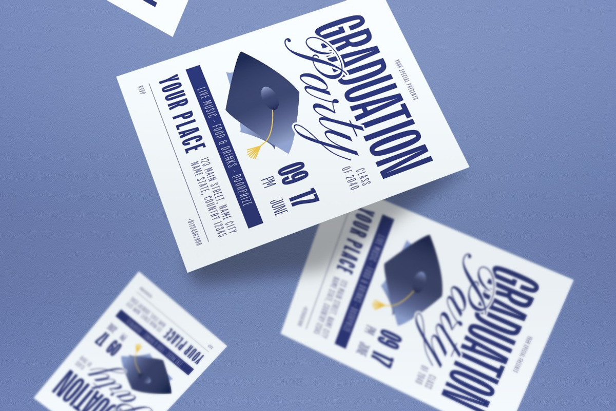 Blue Graduation Party Invitation, an Invitation Template by graphicook (Photo 2 of 3)
