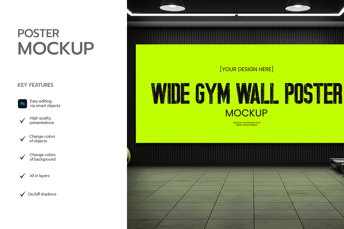 Wide Gym Wall Poster Mockup, an Advertising Mockup by graphypix (Photo 2 of 4)