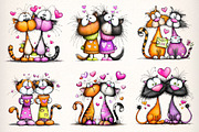 Quirky Valentines Cats Clipart, an Illustration by Dream Creation (Thumbnail 5 of 7)