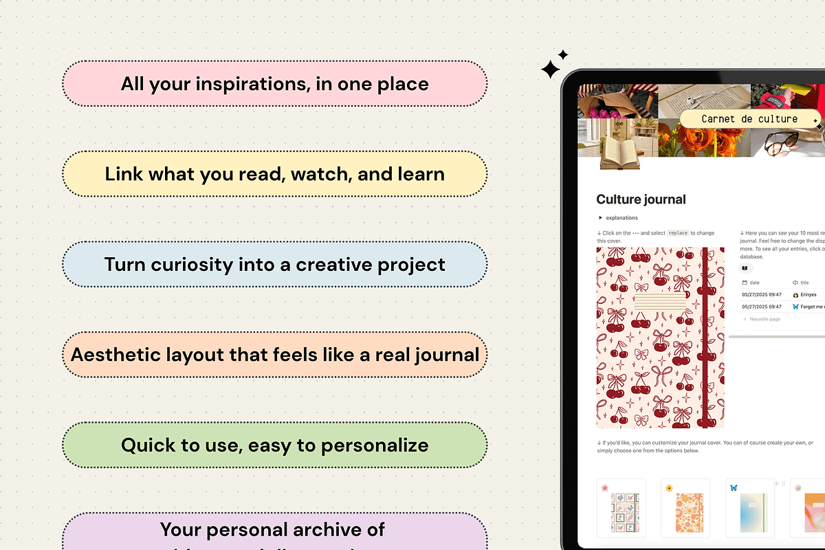 Culture journal - Notion template preview 3