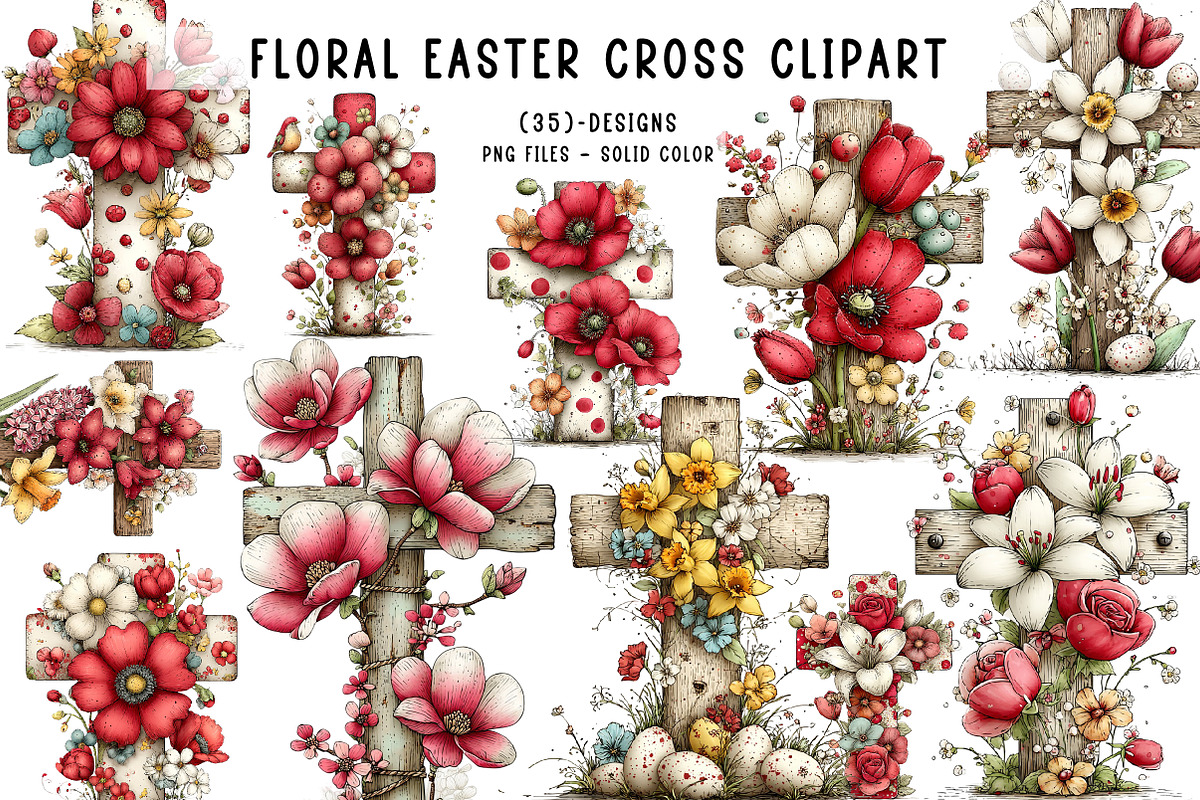 Floral Easter Cross Clipart, an Illustration by CreationArt (Photo 1 of 6)
