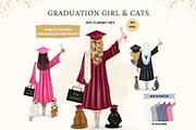 Graduation Girl with Cats Clipart, a Person Illustration by ColorfulPT (Thumbnail 1 of 6)