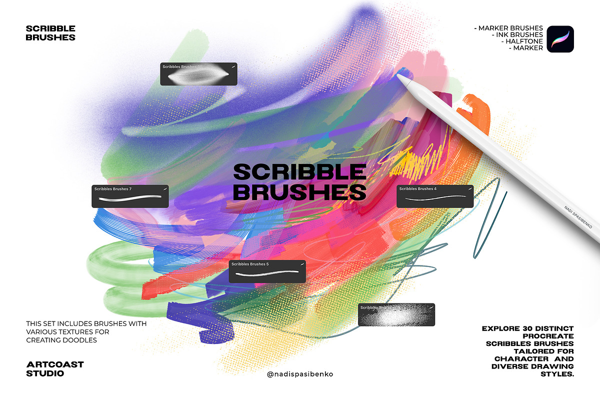 Scribbles Brushes for Procreate, a Brush Add-On by Spasibenko Art (Photo 2 of 5)