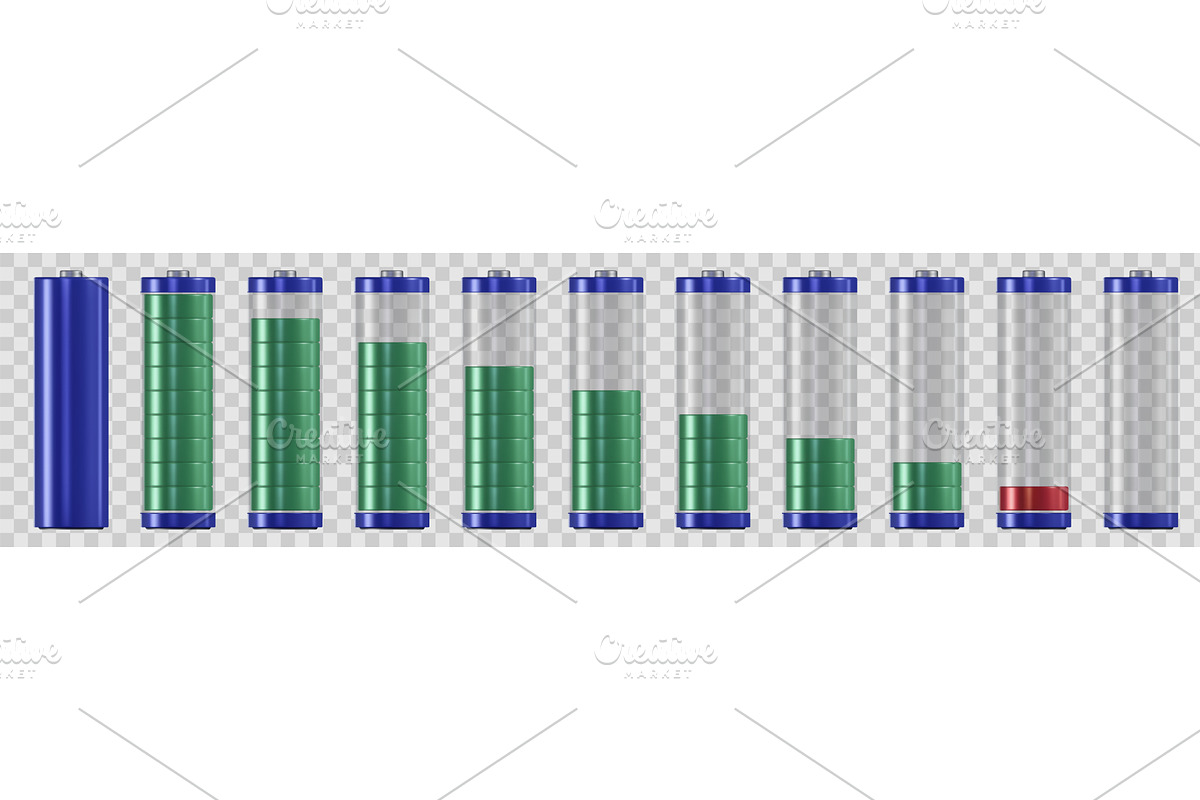 Battery charge levels shown from, a Technology Illustration by Woters little shop