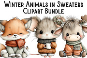 Winter Animals in Sweaters Clipart, an Illustration by Pixels.Craft (Thumbnail 1 of 6)