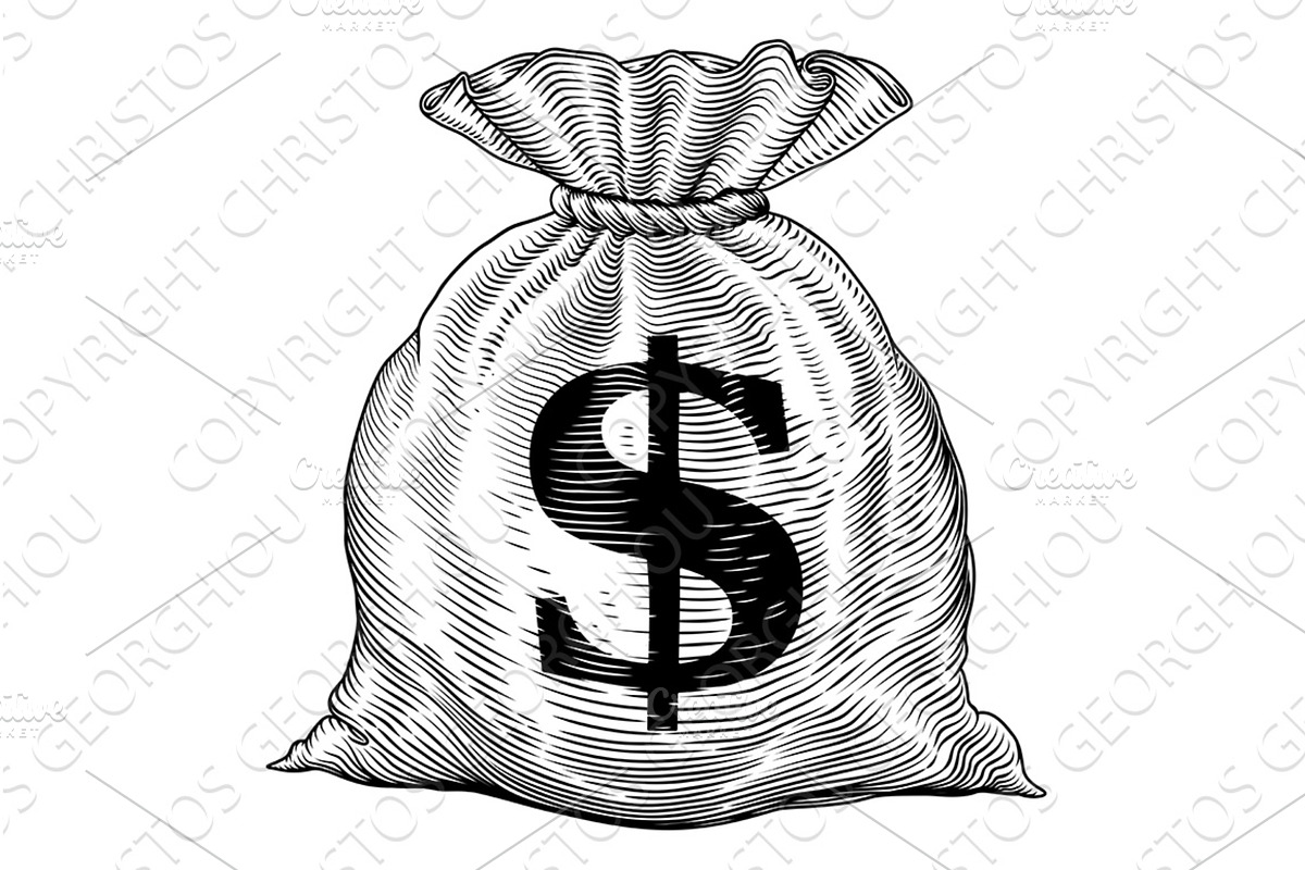 Money Dollar Cash Sack Bag Vintage, an Object Illustration by Christos Georghiou
