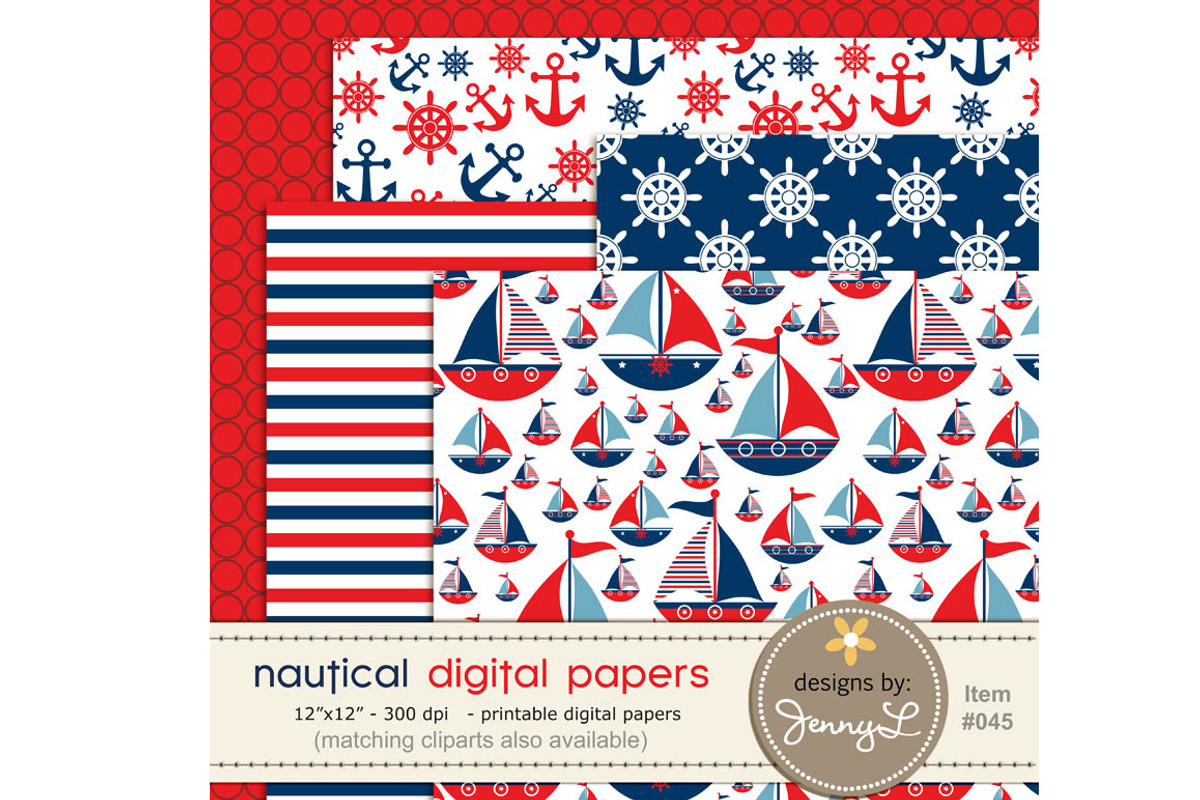 Nautical Boys Digital Papers, a Pattern Graphic by JennyL Designs (Photo 2 of 2)