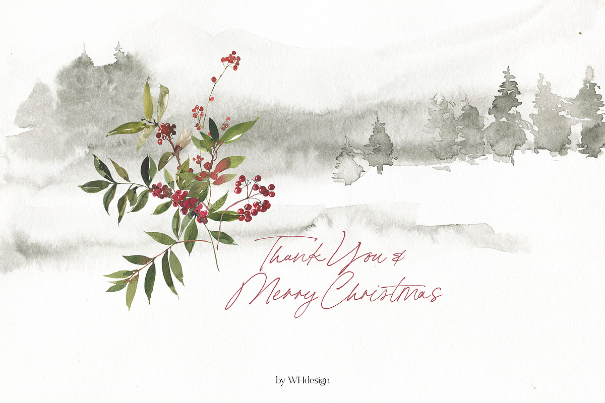 Winter Berries Christmas Watercolour, a Decorative Illustration by whiteheartdesign (Photo 14 of 14)