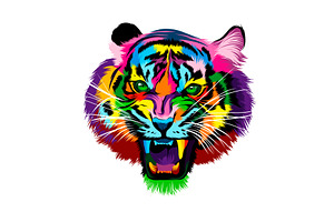 tiger head portrait, tiger grin