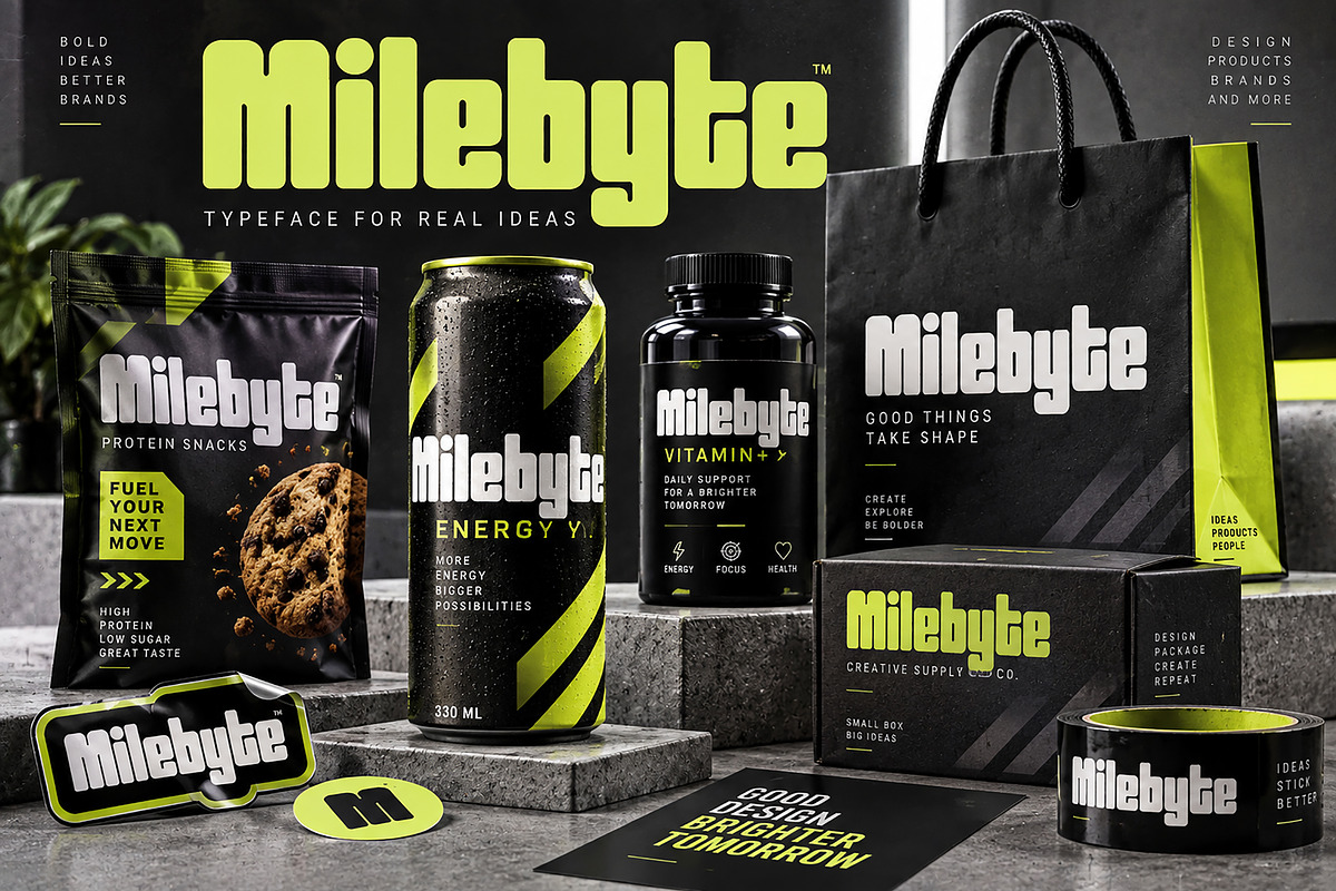 Milebyte - Bold Display Typeface, a Script Font by Wow Magic (Photo 4 of 5)