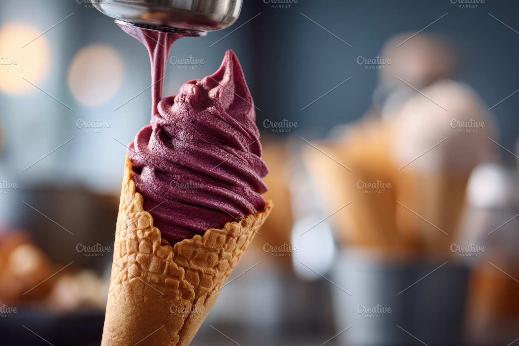 Purple soft-serve in waffle cone, a Food & Drink Photo by AlyaAnd